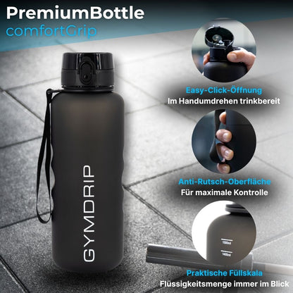 Ergonomischer ComfortGrip-Griff der GymDrip PremiumBottle